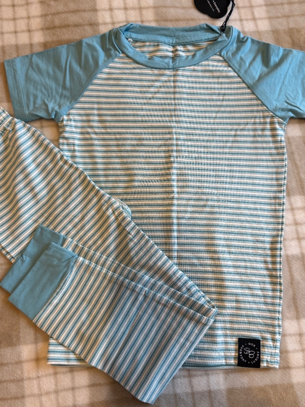 Sweet Bamboo Pajamas- Sky Blue Ticking Stripe with raglan sleeves- Size 5T